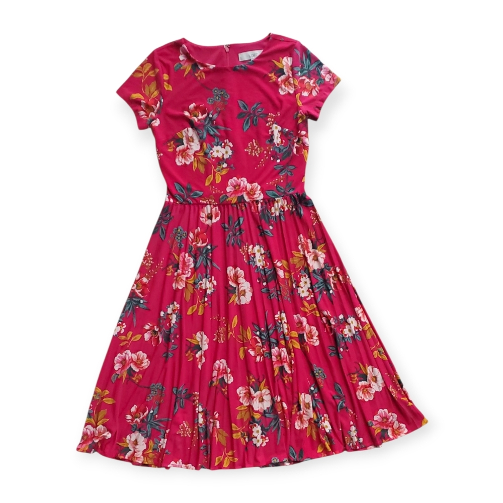 LOFT Women's Floral Dress in Red and Pink